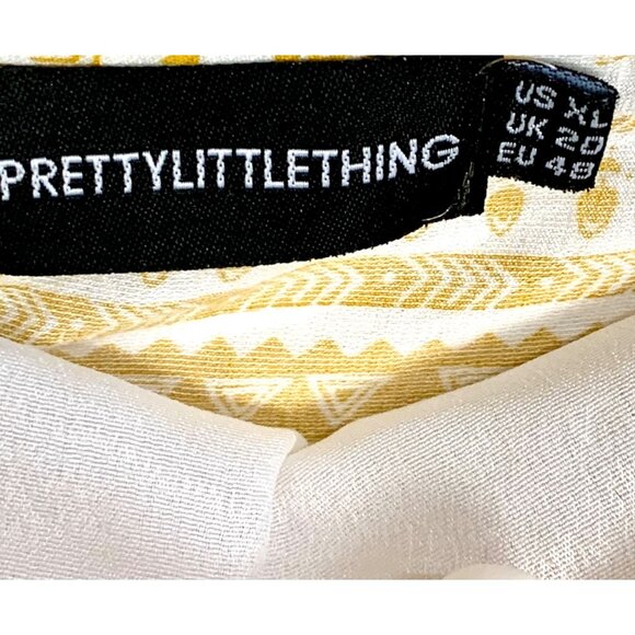 PrettyLittleThing Off Shoulder Yellow Paisley Tile Print Bardot Maxi Dress US XL - Picture 9 of 12